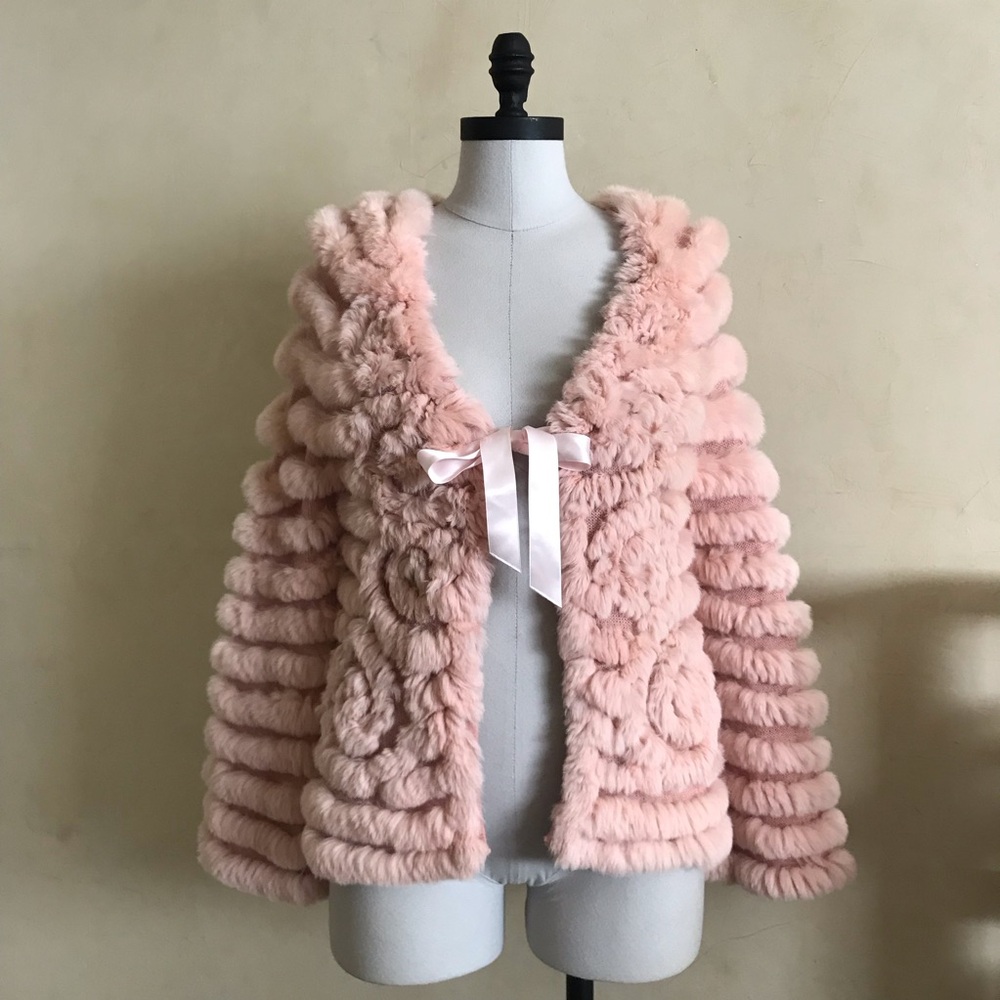 BCBGMaxAzria Blush Rabbit Fur Knit Jacket - Picture 2 of 11